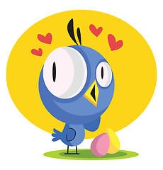 Image showing Little blue bird looking at Easter eggs sharing love illustratio