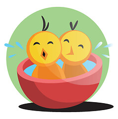 Image showing Two cute yellow chick bathing illustration web vector on white b