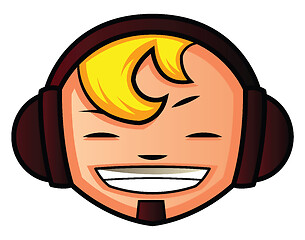 Image showing Young boy with headphones illustration vector on white backgroun