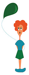 Image showing Clipart of a boy with a green balloon vector or color illustrati