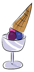 Image showing An ice cream sundae with three different flavors and a cone vect