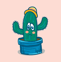 Image showing A cactus plant emoji with confused expression is wearing a yello