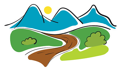 Image showing Simple panorama of a road and mountains vector illustration on w