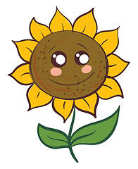 Image showing Cute smiling sunflower with green leaves vector illustration on 