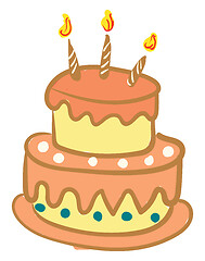 Image showing Beautiful decorated birthday cake with glowing candles vector co