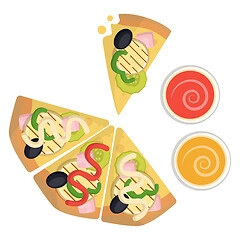 Image showing Vegetarian pizza with dipsPrint