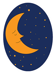 Image showing Cartoon moon sleeping with eyes closed against a dark-blue backg