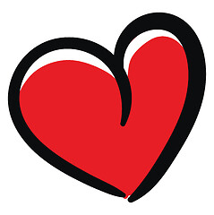 Image showing Sketch of a curvy red heart with a black outline vector or color