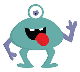 Image showing Happy blue one-eyed monster with violet arms and open mouth vect