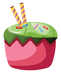 Image showing Cupcake with green glaze and sprinklesillustration vector on whi