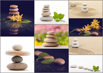 Image showing Spa collection, collage of balancing zen pebble stones