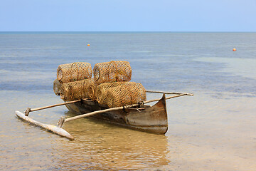 Image showing Typical malagasy fishing trap on beach