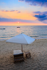 Image showing Sunset over Madagascar Nosy be beach with sunlounger