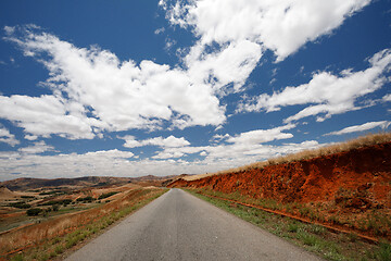 Image showing Road through Madagascar highland countryside landscape.