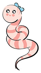 Image showing Vector illustration of a cute smiling pink worm with a blue hair