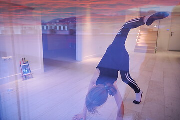 Image showing girl online education ballet class at home