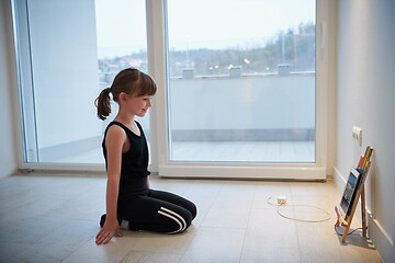 Image showing girl online education ballet class at home