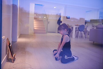 Image showing girl online education ballet class at home