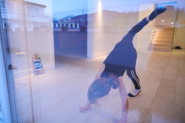 Image showing girl online education ballet class at home