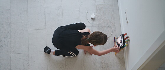 Image showing girl online education ballet class at home top view