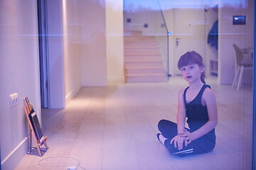 Image showing girl online education ballet class at home