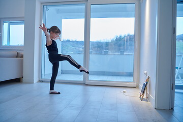 Image showing girl online education ballet class at home