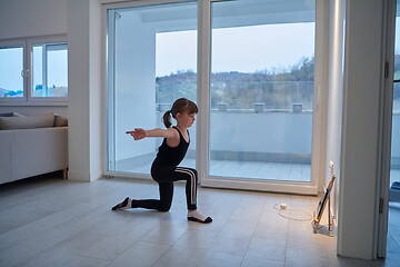 Image showing girl online education ballet class at home