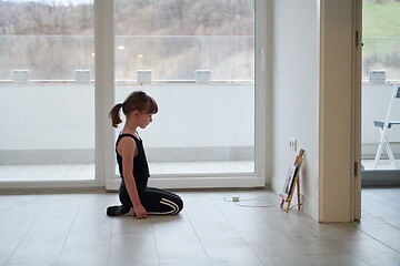 Image showing girl online education ballet class at home