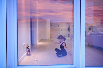 Image showing girl online education ballet class at home