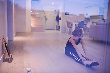 Image showing girl online education ballet class at home