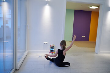 Image showing girl online education ballet class at home