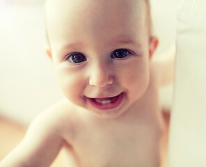 Image showing close up of happy little baby boy or girl at home