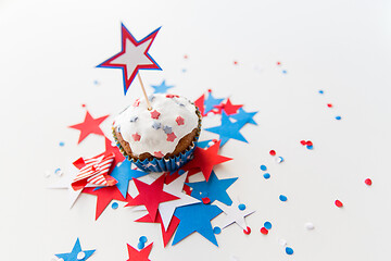 Image showing cupcake with candle and stars at 4th july party