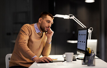 Image showing web designer with computer working at night office