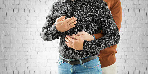 Image showing close up of hugging male gay couple