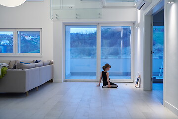 Image showing girl online education ballet class at home