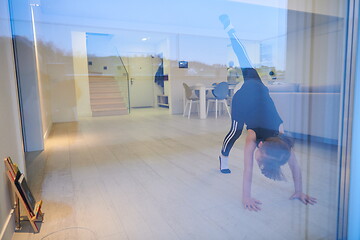 Image showing girl online education ballet class at home