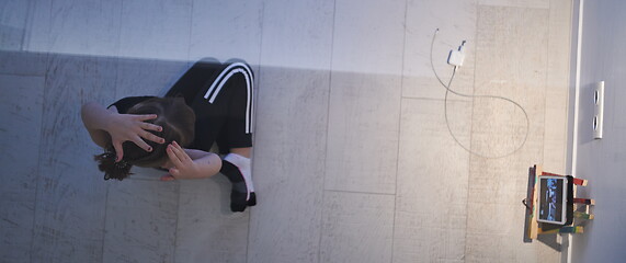 Image showing girl online education ballet class at home top view