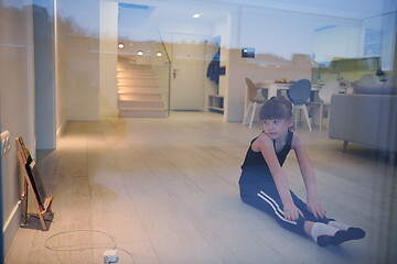 Image showing girl online education ballet class at home