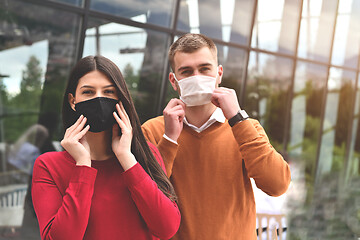 Image showing business team with protective medical mask