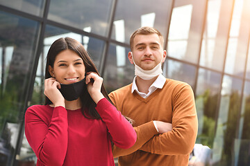 Image showing business team with protective medical mask