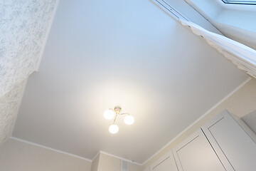 Image showing Stretch classic white matte ceiling in the interior of the kitchen