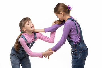 Image showing Two girls fight and hurt each other