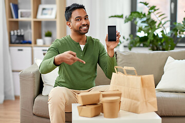 Image showing indian man using smartphone for food delivery