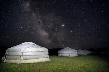 Image showing Milky way over ger camp in Mongolia