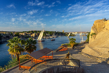 Image showing felucca boats on Nile river in Aswan