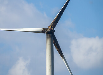 Image showing Burned damaged wind turbine