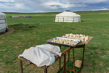 Image showing Mongolian gurt from sour milk drying