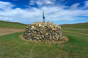 Image showing Sacred stone heap in Mongolia