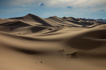 Image showing Sand dunes in Gobi Desert at sunset